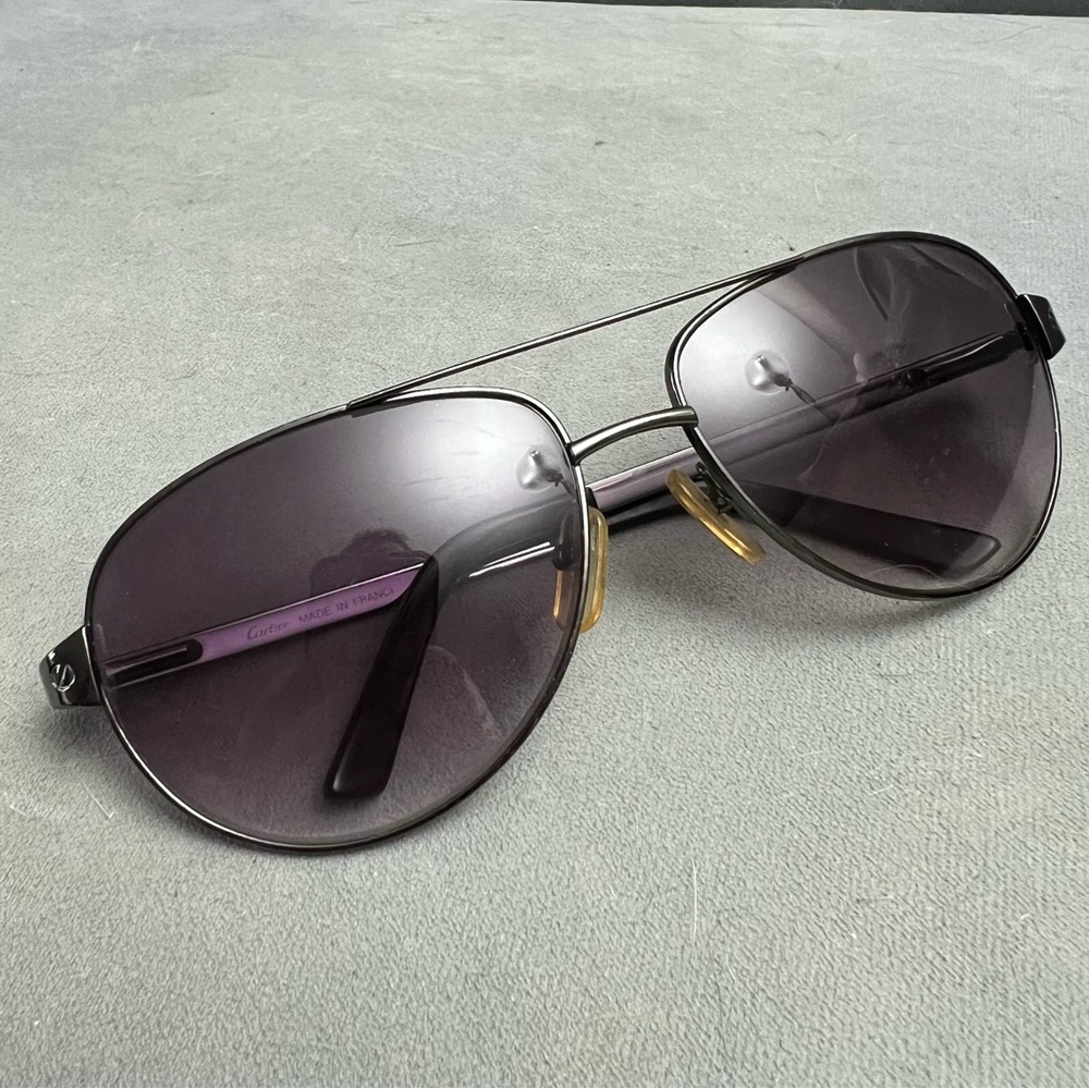 CARTIER Purple Glass Sunglasses in Silver & Black Frame Made in FRANCE